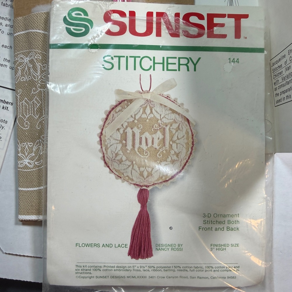 Sunset Stitchery Flowers Lace 3D Noel Ornament‎ Kit 144 Nancy Rossi Vintage New
